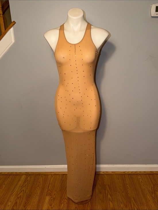 SKIMS Dresses & Skirts - Skims Ladies Mesh Cover Ups Long Dress. NWT. Color Ochre with embellishments.